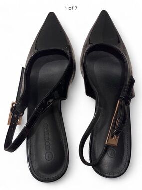 Women's Black Patent Pointed Slingback Heels